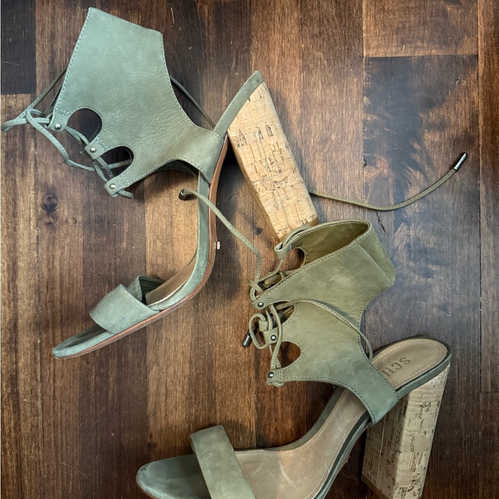 SCHUTZ Green Strappy Platform Heels